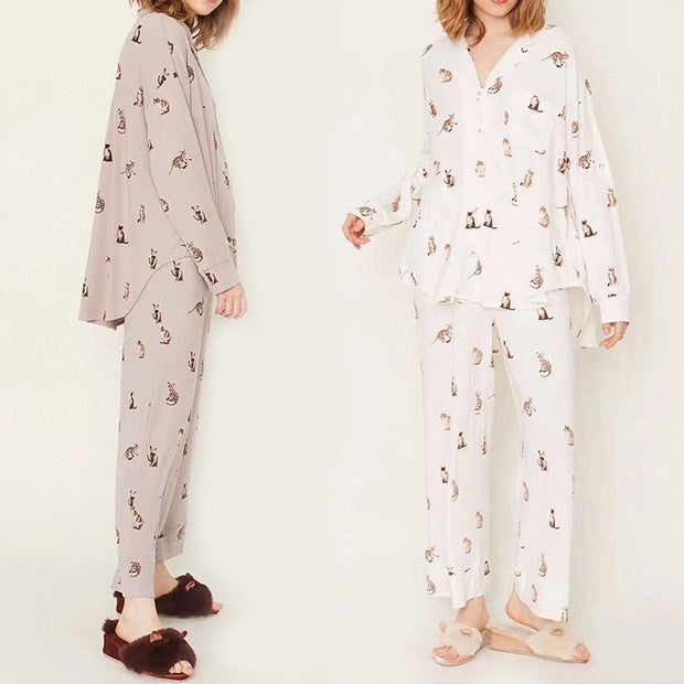 Japanese Modal Cute Cat Print Loose PJ Girl