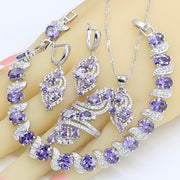 Ladies Wedding Amethyst Silver Jewelry Set
