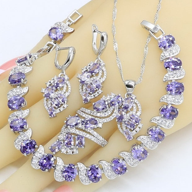 Ladies Wedding Amethyst Silver Jewelry Set