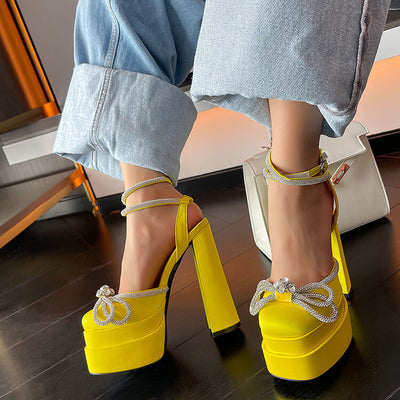 Rhinestone Banquet Ladies Satin High Heels
