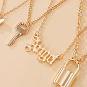 fashion jewelry Multi-layer Creative Simple Lock Rose Pendant Necklace Suit