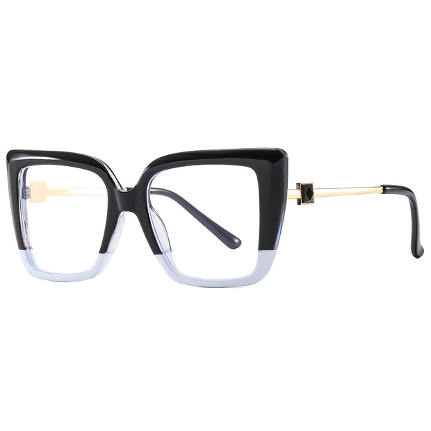Colorful Color Plain Glasses Glasses Glasses Large Frame Cat Eye Ladies Diamond-studded Glasses Glasses