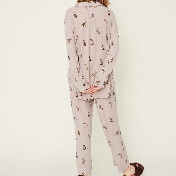 Japanese Modal Cute Cat Print Loose PJ Girl